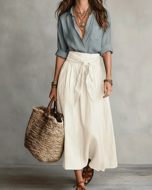 Felicity | Relaxed Fit Button-Up Shirt and Flowing Midi Skirt Set