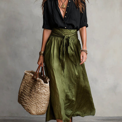 Felicity | Relaxed Fit Button-Up Shirt and Flowing Midi Skirt Set
