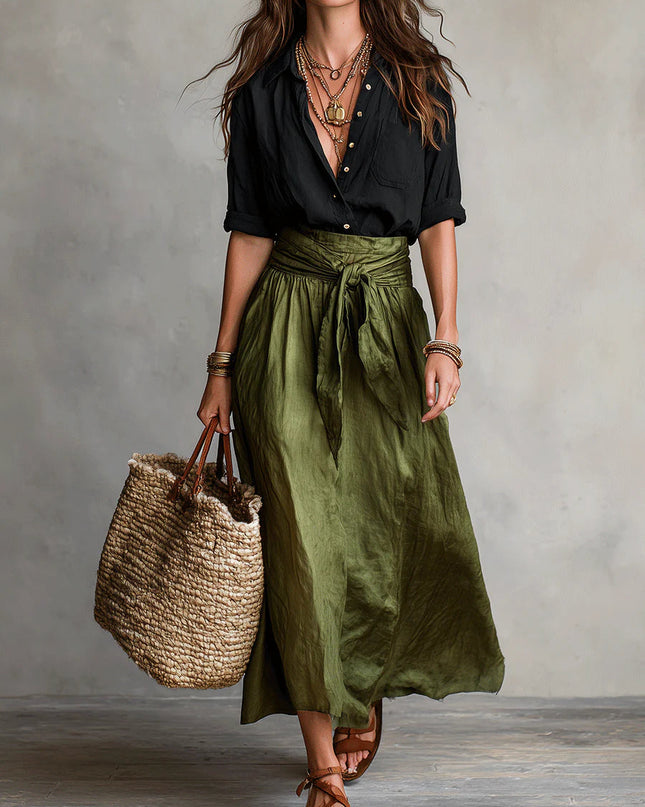 Felicity | Relaxed Fit Button-Up Shirt and Flowing Midi Skirt Set