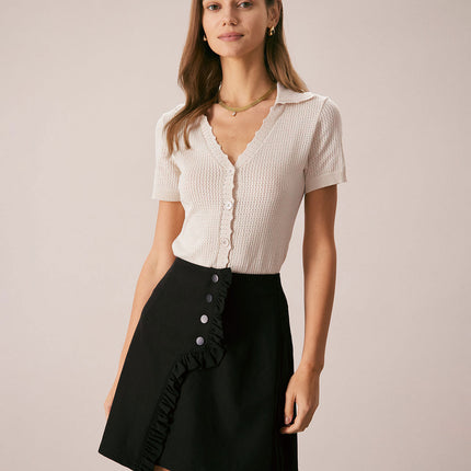 Francesca | Slim Fit V-Neck Pointelle Knit Tee
