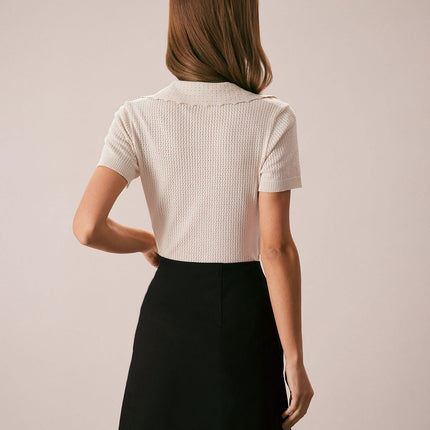 Francesca | Slim Fit V-Neck Pointelle Knit Tee