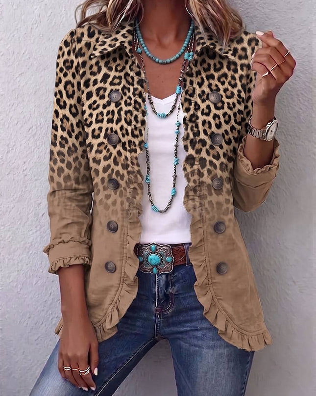 Gwendolyn | Relaxed Fit Leopard Print Ruffle Jacket