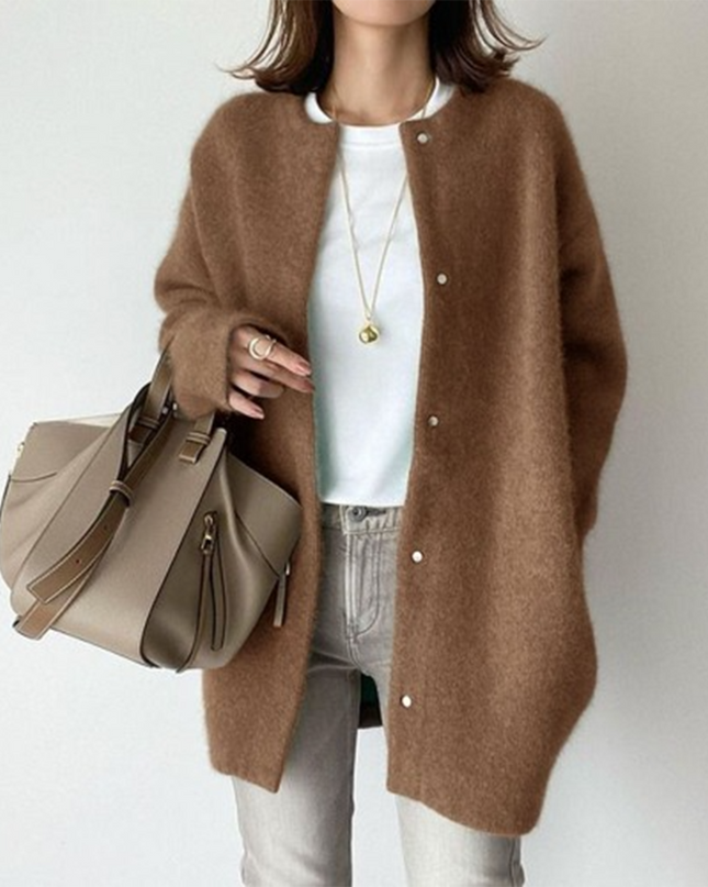 Harper | Relaxed Fit Gray Open-Front Cardigan