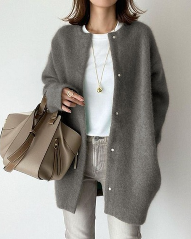 Harper | Relaxed Fit Gray Open-Front Cardigan