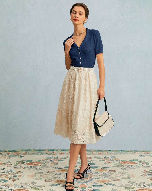 Hayden | Slim Fit Collared Pointelle Knit Top
