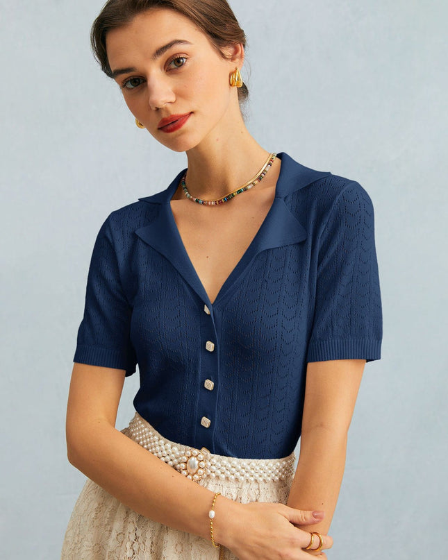Hayden | Slim Fit Collared Pointelle Knit Top