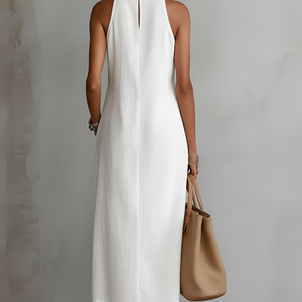 Holly | Relaxed Fit Embroidered Mandarin Collar Midi Dress