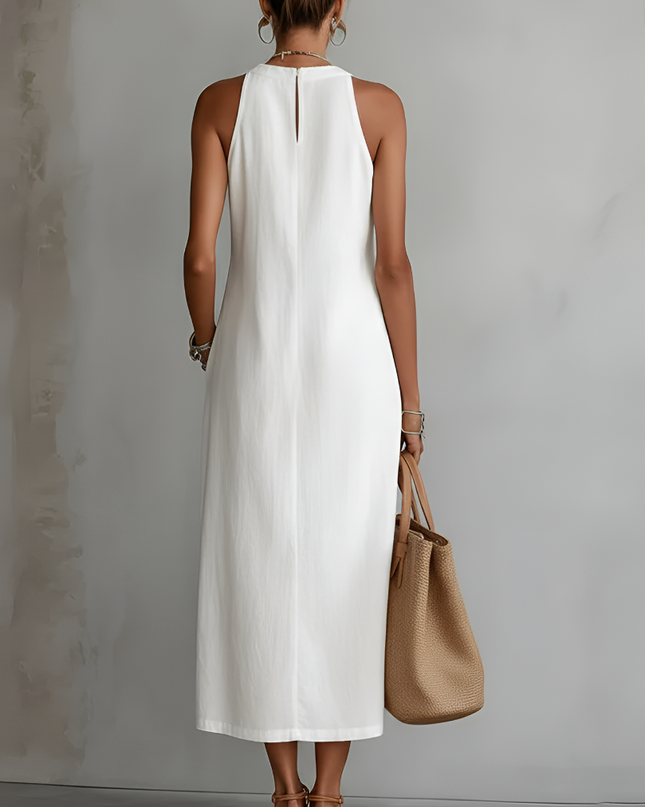 Holly | Relaxed Fit Embroidered Mandarin Collar Midi Dress