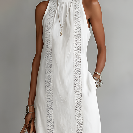 Holly | Relaxed Fit Embroidered Mandarin Collar Midi Dress