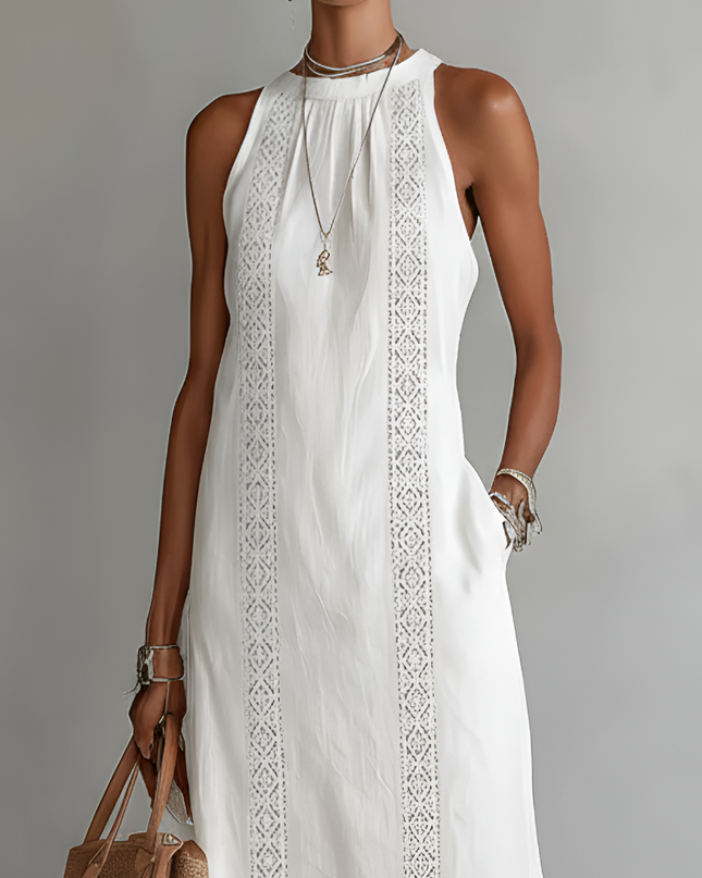 Holly | Relaxed Fit Embroidered Mandarin Collar Midi Dress