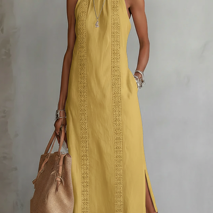 Holly | Relaxed Fit Embroidered Mandarin Collar Midi Dress