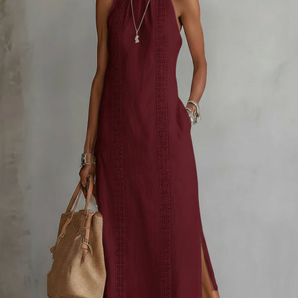 Holly | Relaxed Fit Embroidered Mandarin Collar Midi Dress