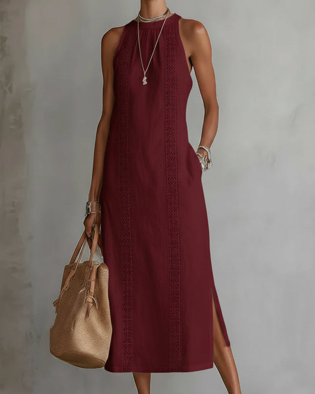 Holly | Relaxed Fit Embroidered Mandarin Collar Midi Dress