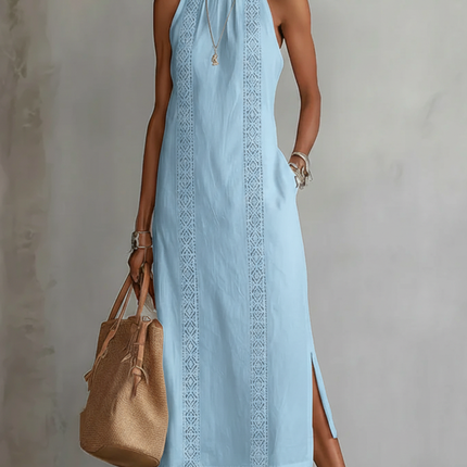 Holly | Relaxed Fit Embroidered Mandarin Collar Midi Dress