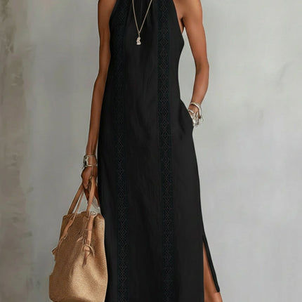Holly | Relaxed Fit Embroidered Mandarin Collar Midi Dress