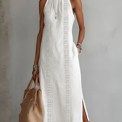 Holly | Relaxed Fit Embroidered Mandarin Collar Midi Dress