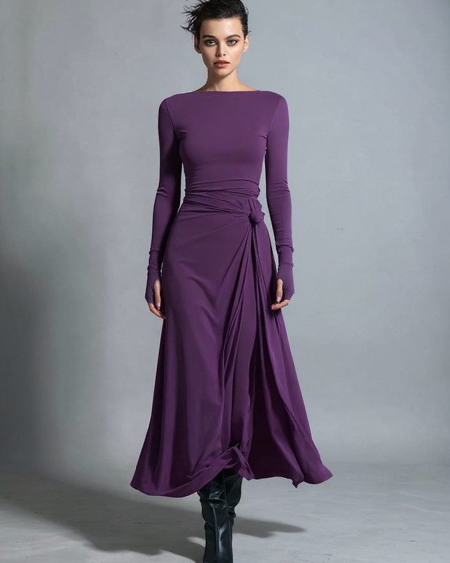 Irene | Sleek Fit Knot Detail Wrap Dress - Purple / XS