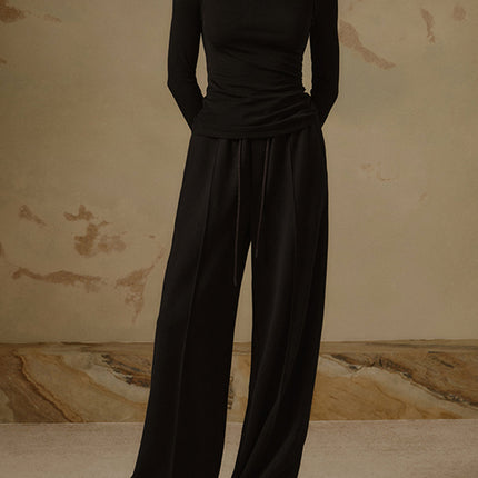 Jovana | Ribbed Knit Asymmetric Long Sleeve T-Shirt