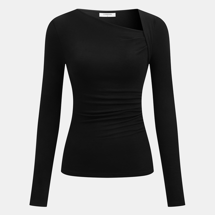 Jovana | Ribbed Knit Asymmetric Long Sleeve T-Shirt
