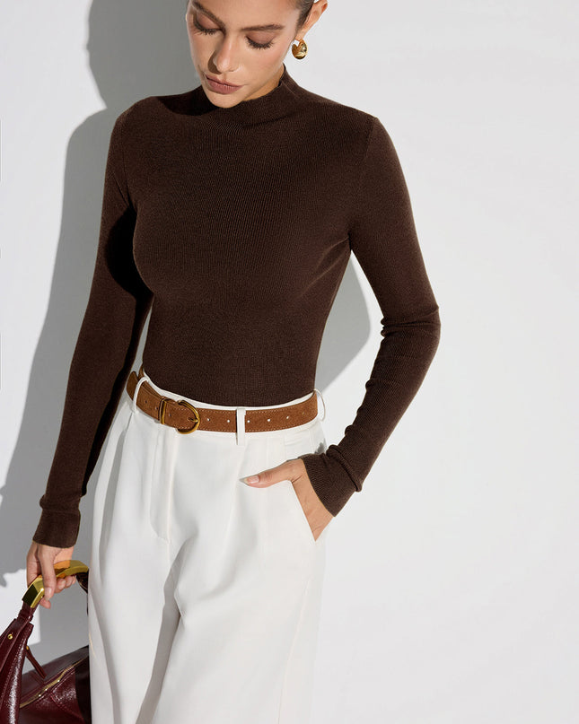 Katya | Fitted Mock Neck Wool-Blend Knit Top