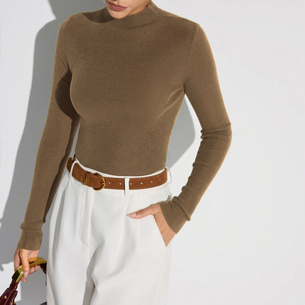 Katya | Fitted Mock Neck Wool-Blend Knit Top