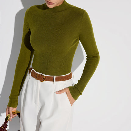 Katya | Fitted Mock Neck Wool-Blend Knit Top