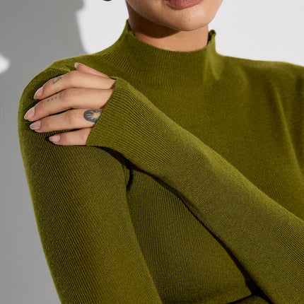Katya | Fitted Mock Neck Wool-Blend Knit Top