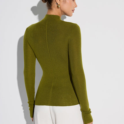 Katya | Fitted Mock Neck Wool-Blend Knit Top