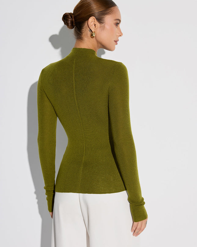 Katya | Fitted Mock Neck Wool-Blend Knit Top