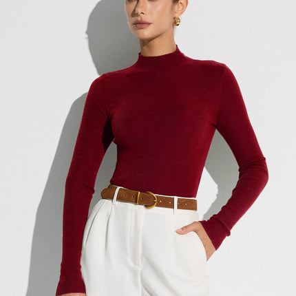 Katya | Fitted Mock Neck Wool-Blend Knit Top