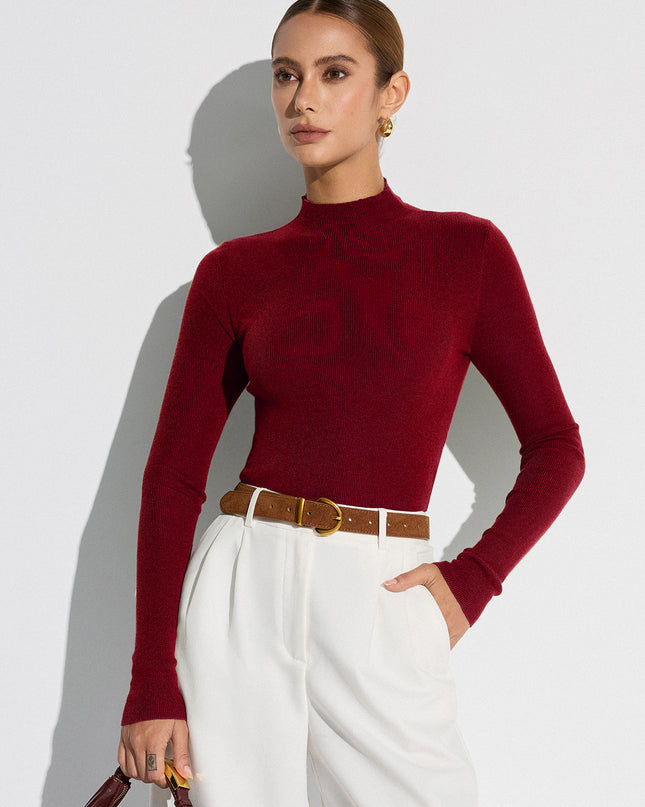 Katya | Fitted Mock Neck Wool-Blend Knit Top