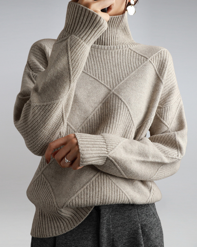 Katya | Oversized Turtleneck Diamond Knit Sweater