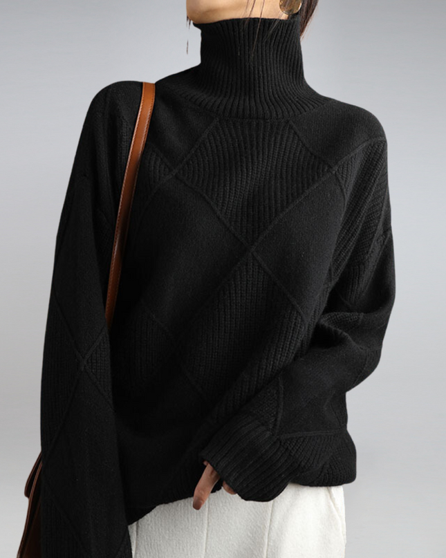 Katya | Oversized Turtleneck Diamond Knit Sweater