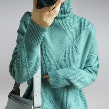 Katya | Oversized Turtleneck Diamond Knit Sweater