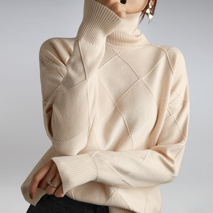 Katya | Oversized Turtleneck Diamond Knit Sweater