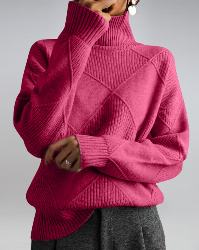 Katya | Oversized Turtleneck Diamond Knit Sweater