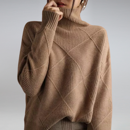Katya | Oversized Turtleneck Diamond Knit Sweater