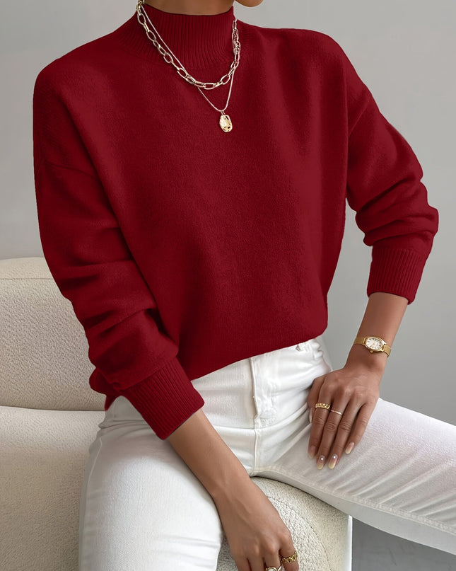 Lidia | Relaxed Fit Ribbed Funnel Neck Knitted Jumper