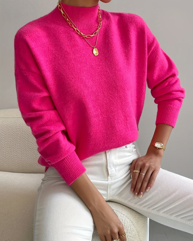 Lidia | Relaxed Fit Ribbed Funnel Neck Knitted Jumper