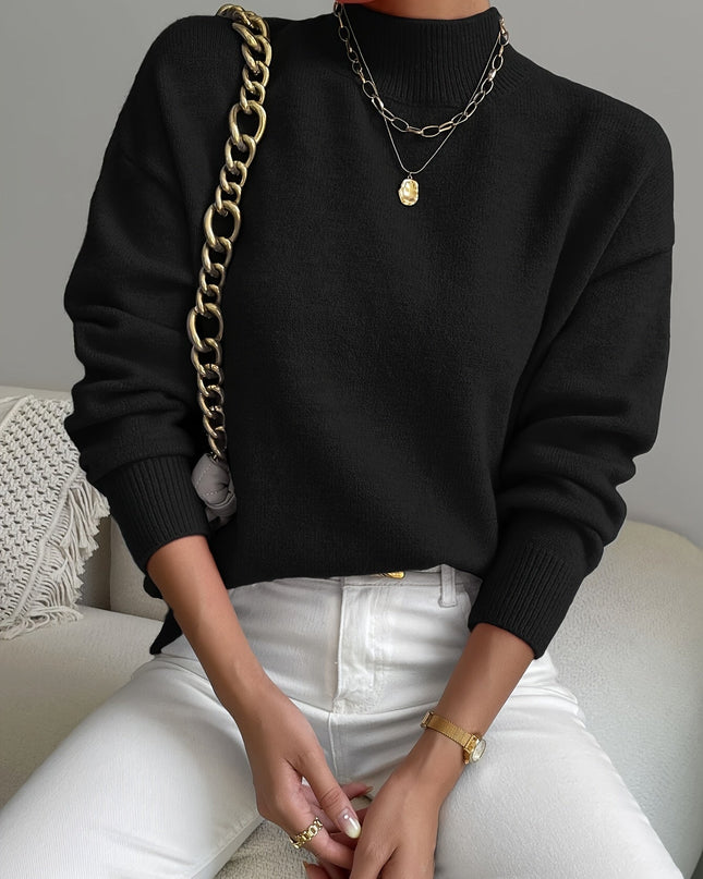 Lidia | Relaxed Fit Ribbed Funnel Neck Knitted Jumper