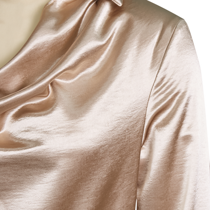 Moira | Draped Neck Long Sleeve Satin Blouse