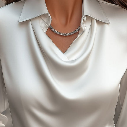 Moira | Draped Neck Long Sleeve Satin Blouse