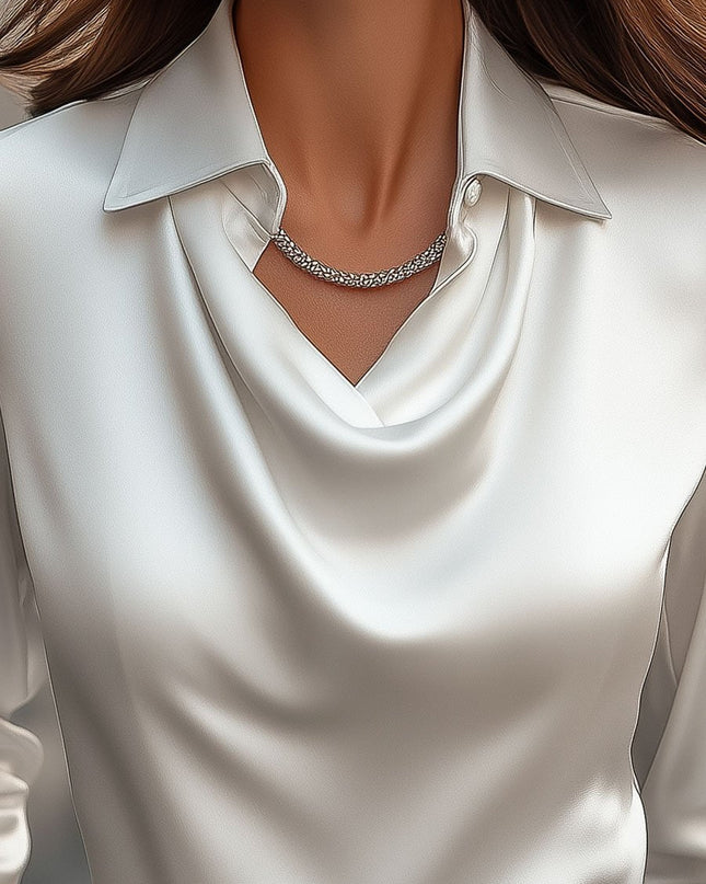 Moira | Draped Neck Long Sleeve Satin Blouse