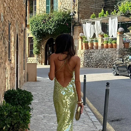 Monica | Backless Fit Sequin Maxi Dress