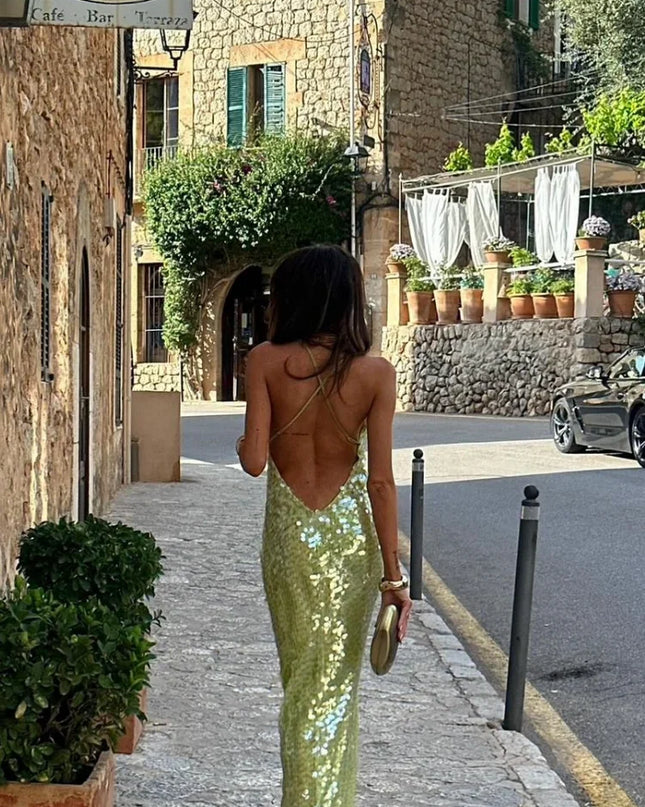 Monica | Backless Fit Sequin Maxi Dress