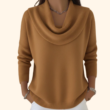 Morgan | Draped Cowl Neck Ribbed Trim Sweater