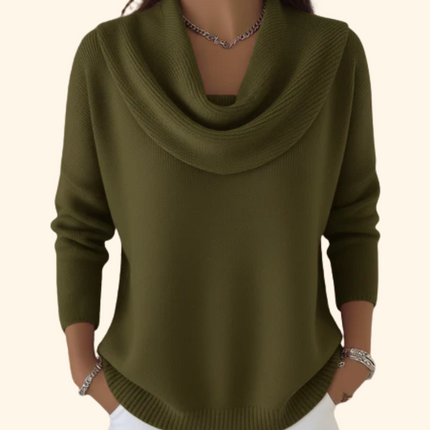 Morgan | Draped Cowl Neck Ribbed Trim Sweater