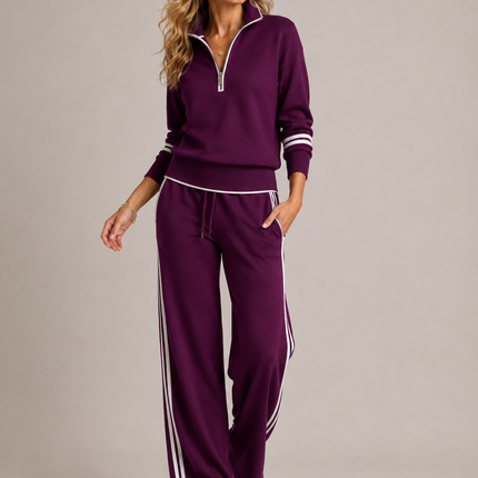 Nicolette | Relaxed Fit Zip Sweatshirt and Wide Leg Trousers Set
