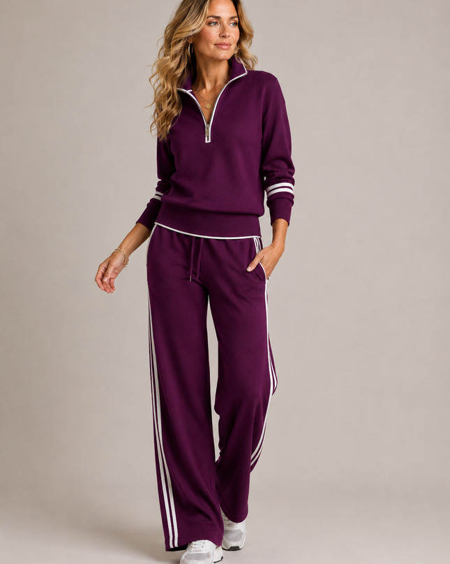 Nicolette | Relaxed Fit Zip Sweatshirt and Wide Leg Trousers Set