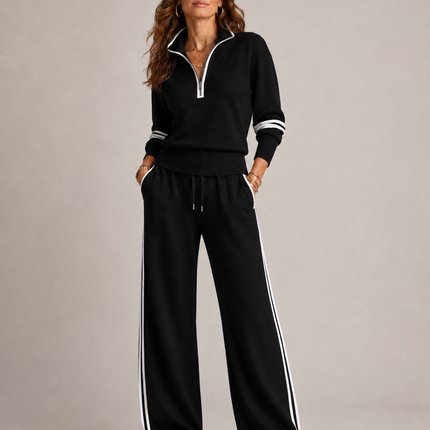 Nicolette | Relaxed Fit Zip Sweatshirt and Wide Leg Trousers Set